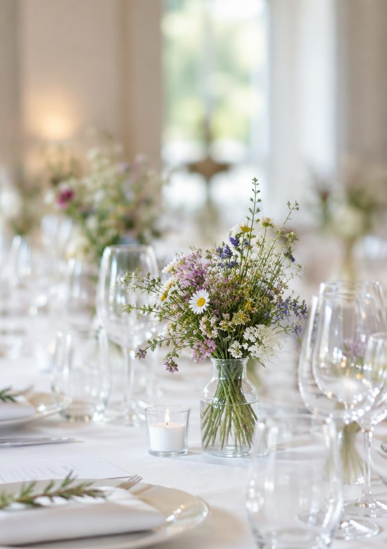 Wedding table with wildflowers